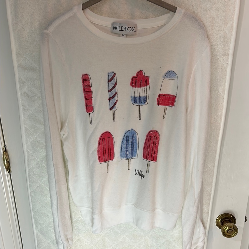 Wildfox White and Red Crew Neck Sweater with Popsicle Design